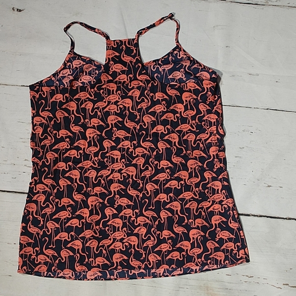 J. Crew Racerback Tank Navy Blue Pink Flamingo - Picture 5 of 6
